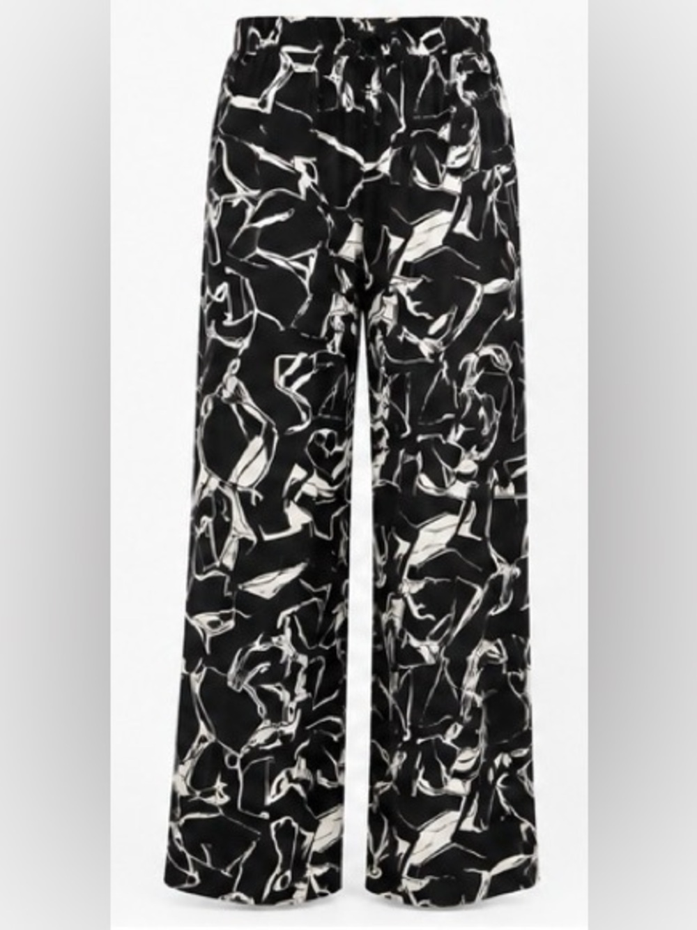 Entro NWT Black White Abstract Wide Leg Pants Medium Palazzo